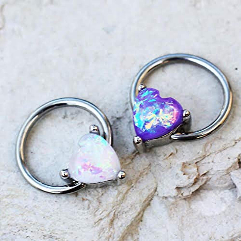 316L Stainless WildKlass Steel Synthetic Opal Heart Snap-in Captive Bead  Ring/Septum Ring -