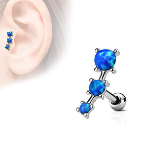 WildKlass Triple Opal Prong Set 316L Surgical Steel Tragus/Cartilage Barbell-WildKlass Jewelry