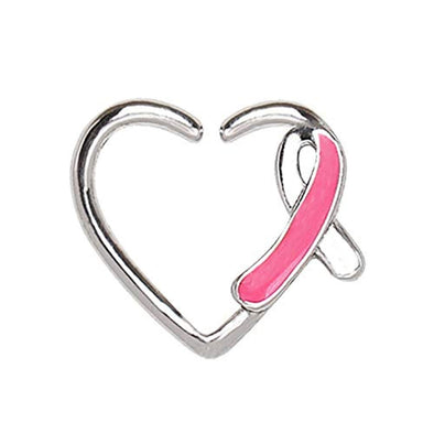 WildKlass 316L Stainless Steel Pink Ribbon Heart Cartilage Earring-WildKlass Jewelry