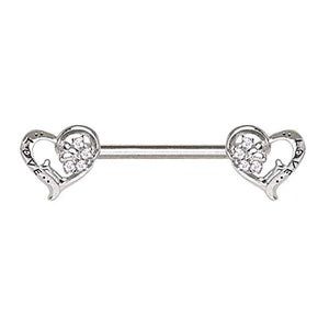 WildKlass 316L Stainless Steel Jeweled Lovely Heart Nipple Bar-WildKlass Jewelry