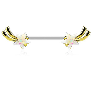 WildKlass Shooting Star with Opal Glitter Set 316L Surgical Steel Nipple Barbells-WildKlass Jewelry