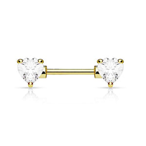 WildKlass Double Front Facing Heart CZ Prong Set 316L Surgical Steel Nipple Bar-WildKlass Jewelry