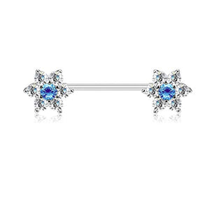 WildKlass CZ Flowers on Both Ends 316L Surgical Steel Barbell Nipple Rings-WildKlass Jewelry