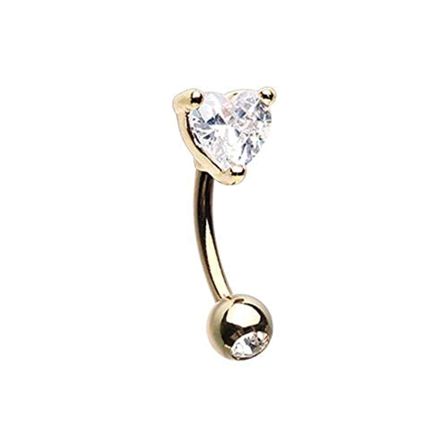 Golden Heart Shape Gem Prong Wildklass Curved Barbell Eyebrow Ring Wildklass Jewelry