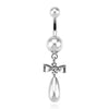 Pearl Coated WildKlass Navel Ring Gemmed Bow + Fresh Water Pearl Dangle (Sold by Piece)-WildKlass Jewelry