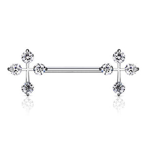 WildKlass CZ Cross Ends 316L Surgical Steel Nipple Barbell Rings-WildKlass Jewelry