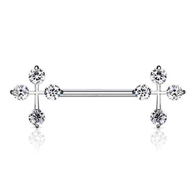 WildKlass CZ Cross Ends 316L Surgical Steel Nipple Barbell Rings-WildKlass Jewelry