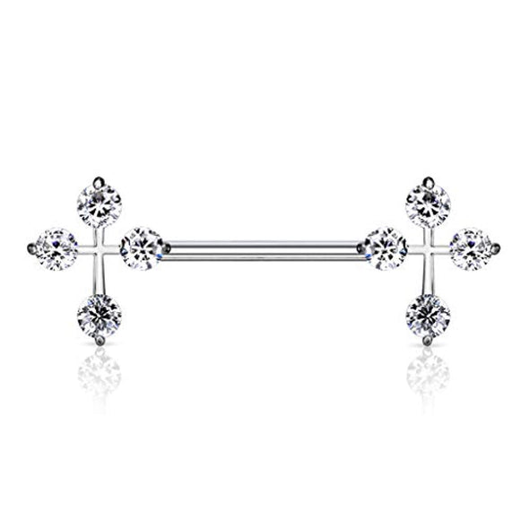 WildKlass CZ Cross Ends 316L Surgical Steel Nipple Barbell Rings-WildKlass Jewelry