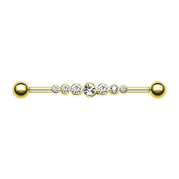 Golden Dazzling Gem Row WildKlass Industrial Barbell-WildKlass Jewelry