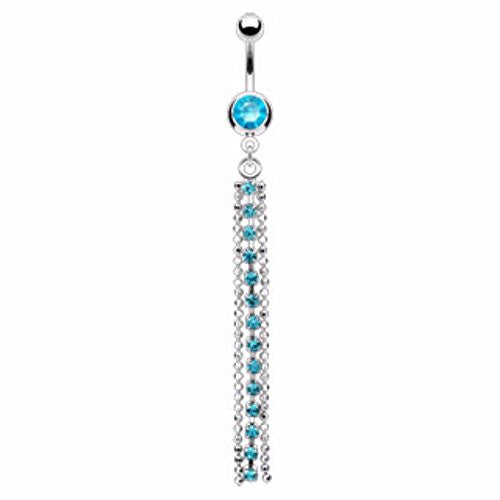 Long Chain Multi Gem Dangle w/ 316L Surgical Steel Single gem WildKlass Navel Ring (Sold by Piece)-WildKlass Jewelry