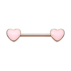 Rose Gold True Love Enamel Heart Inlay WildKlass Nipple Barbell Ring-WildKlass Jewelry