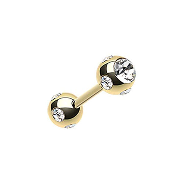 Gold Plated Double Aurora Gem Ball Steel WildKlass Cartilage Tragus Barbell-WildKlass Jewelry