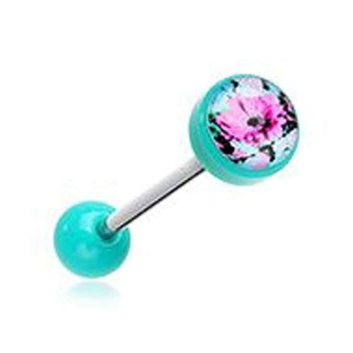 Aloha Floral Acrylic Logo WildKlass Barbell Tongue Ring-WildKlass Jewelry