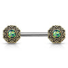 Opal Glitter Centered Tribal Heart Filigree Nipple WildKlass Barbells-WildKlass Jewelry