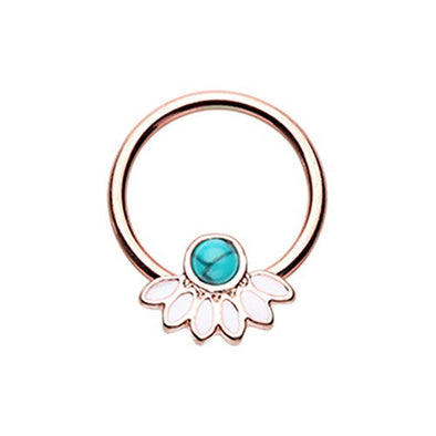 Rose Gold Filigree Synthetic Turquoise Steel WildKlass Captive Bead Ring-WildKlass Jewelry