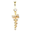 Gold PVD Plated WildKlass Navel with Clear Gems and Cascading Bow Dangle Charm (14g 7/16")-WildKlass Jewelry