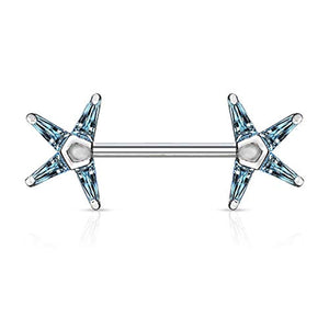 WildKlass Princess Cut CZ Star Ends 316L Surgical Steel Nipple Barbell Rings-WildKlass Jewelry