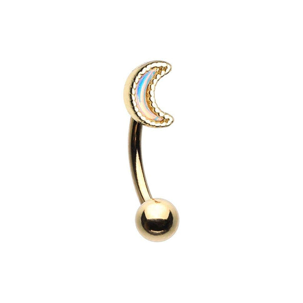 Golden Illuminating Moon WildKlass Curved Barbell Eyebrow Ring-WildKlass Jewelry