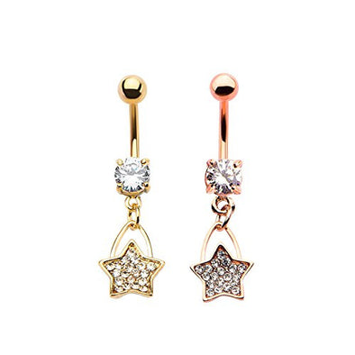 WildKlass Clear Gems Star Cluster Dangle Charm Belly Ring (14g 7/16")-WildKlass Jewelry