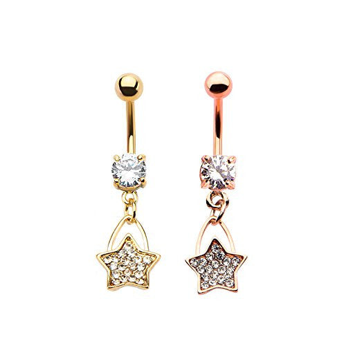 WildKlass Clear Gems Star Cluster Dangle Charm Belly Ring (14g 7/16")-WildKlass Jewelry