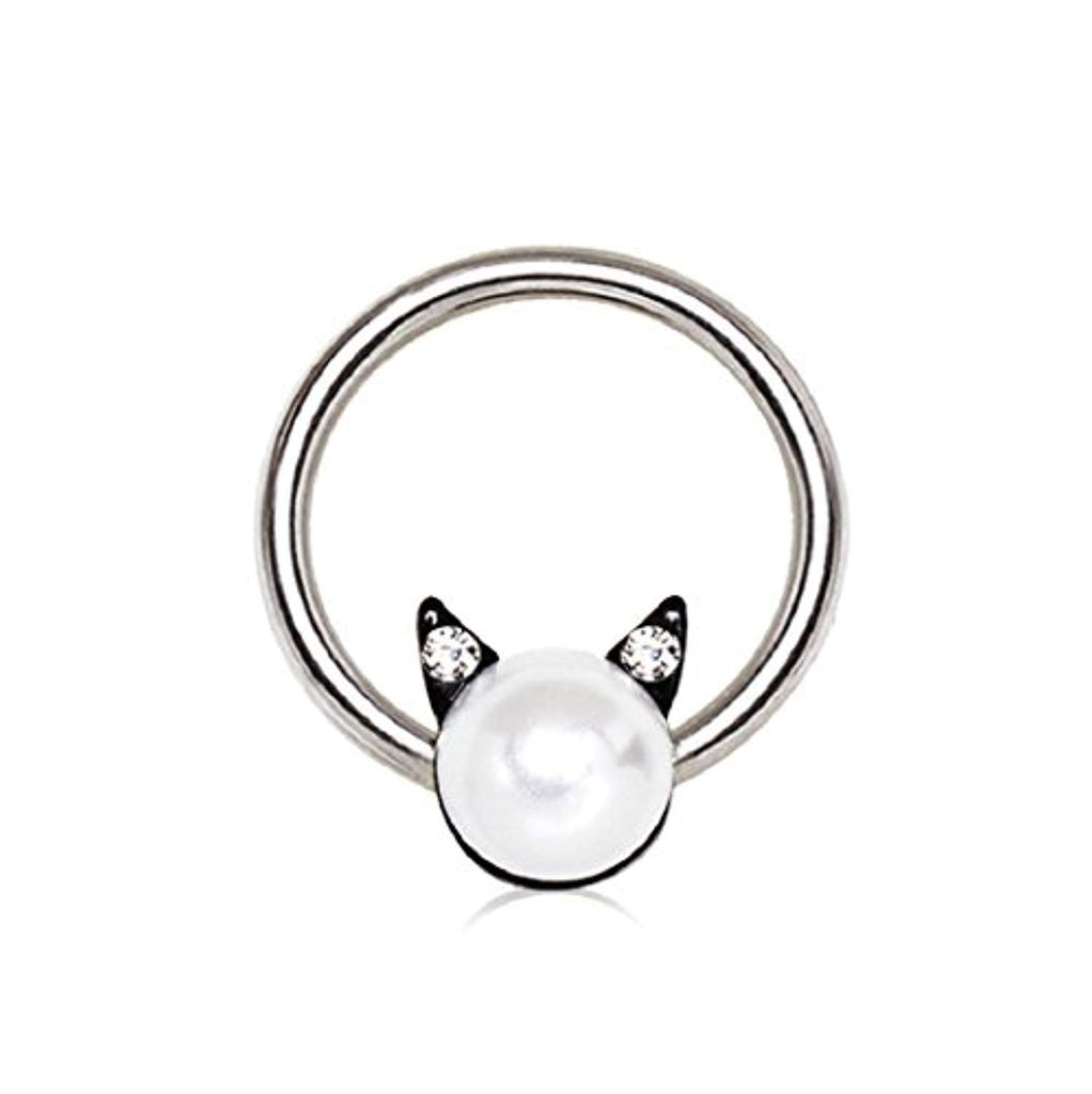 316L Surgical Steel Pearl White Cat WildKlass Nipple Bar