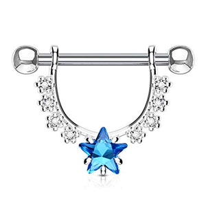 WildKlass Star CZ Center with Lined Prong Set CZs Dangle 316L Surgical Steel Nipple Rings-WildKlass Jewelry