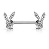 Crystal Paved Playboy Bunny 316L Surgical Steel Nipple Barbell-WildKlass Jewelry