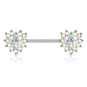 WildKlass Crystal Paved Heart Ends 316L Surgical Steel Nipple Barbell Rings-WildKlass Jewelry