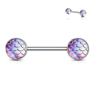 WildKlass Fish Scale Set Ends 316L Surgical Steel Barbell Nipple Rings-WildKlass Jewelry