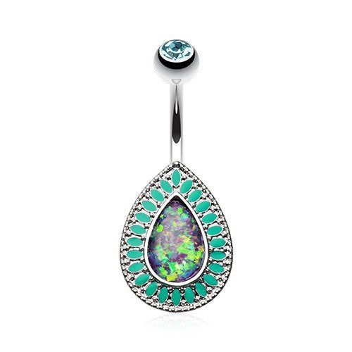 Chakra Opal Belly Button Ring 316L Surgical Steel-WildKlass Jewelry