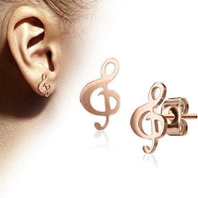 WildKlass Pair of Hand Polished Music Clef 316L Stainless Steel Earring Studs-WildKlass Jewelry