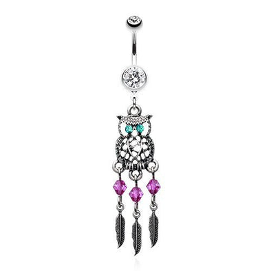 Guardian Owl Dreamcatcher 316L Surgical Steel Belly Button Ring-WildKlass Jewelry