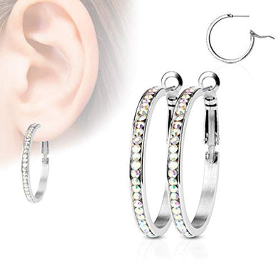 WildKlass Pair of Eternity Crystal Set Stainless Steel Hoop Earring-WildKlass Jewelry