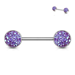 WildKlass Druzy Stone Set Ends 316L Surgical Steel Barbell Nipple Rings-WildKlass Jewelry