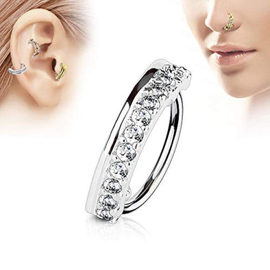 WildKlass CZ Paved Half Circle 316L Surgical Steel Nose, Cartilage Hoop Rings-WildKlass Jewelry