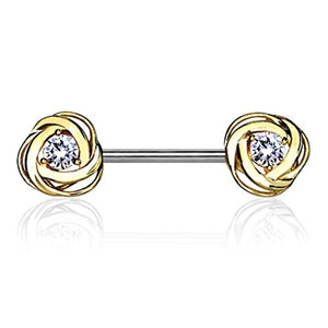 WildKlass CZ Centered Rose Blossom Ends 316L Surgical Steel Nipple Barbell Rings-WildKlass Jewelry