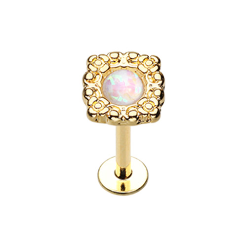 Golden Ornate Glitter Opal Top Steel WildKlass Labret-WildKlass Jewelry