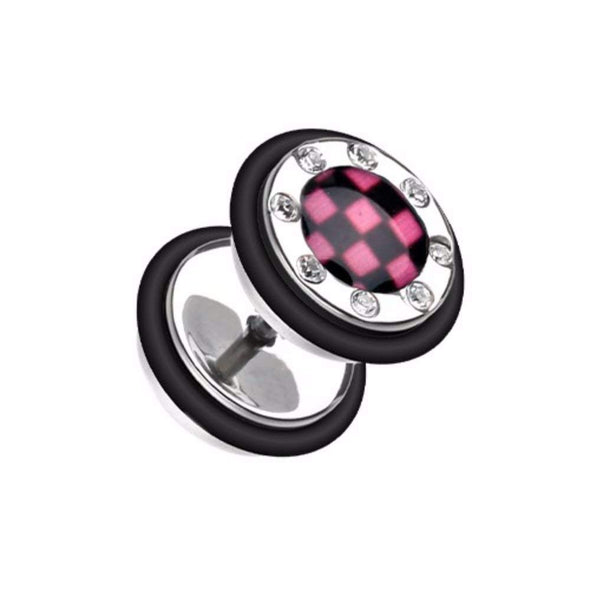 Checker Gem Rimmed Steel Fake WildKlass Plug-WildKlass Jewelry