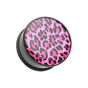 Roseate Pink Leopard Print Single Flared Ear Gauge WildKlass Plug-WildKlass Jewelry