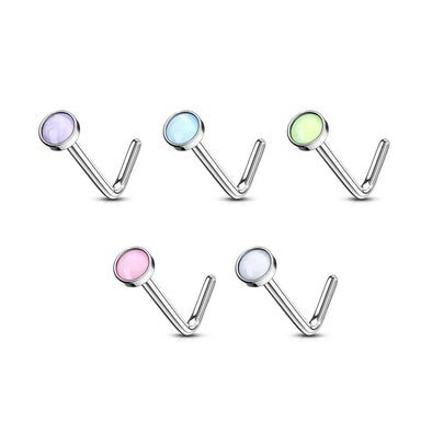 WILDKLASS 5 pcs Value Pack Illuminating Stone Set 316L Surgical Steel L Bend Nose Stud Rings-WildKlass Jewelry