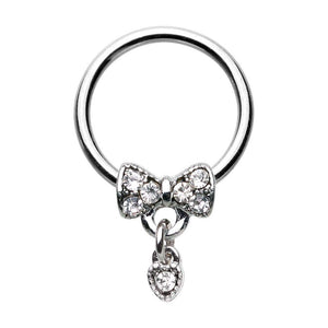 WILDKLASS Dainty Bow-Tie Dangle Steel Captive Bead Ring-WildKlass Jewelry