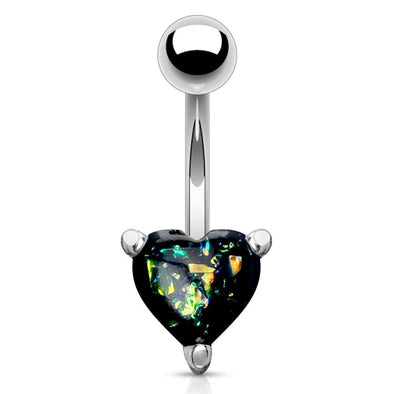 Opal Glitter Heart Prong Set 316L Surgical Steel WildKlass Belly Button Navel Rings-WildKlass Jewelry