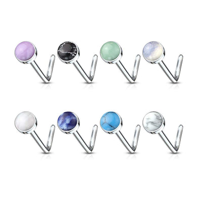 WILDKLASS 8 pcs Value Pack Semi Precious Stone Set 316L Surgical Steel L Bend Nose Stud Rings-WildKlass Jewelry