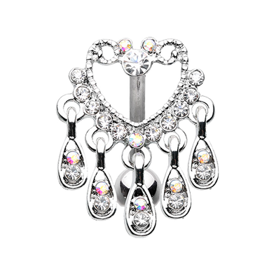 Rose Gold & Silver Elegant Chandelier Drop Top Down Reverse Belly Button Ring-WildKlass Jewelry