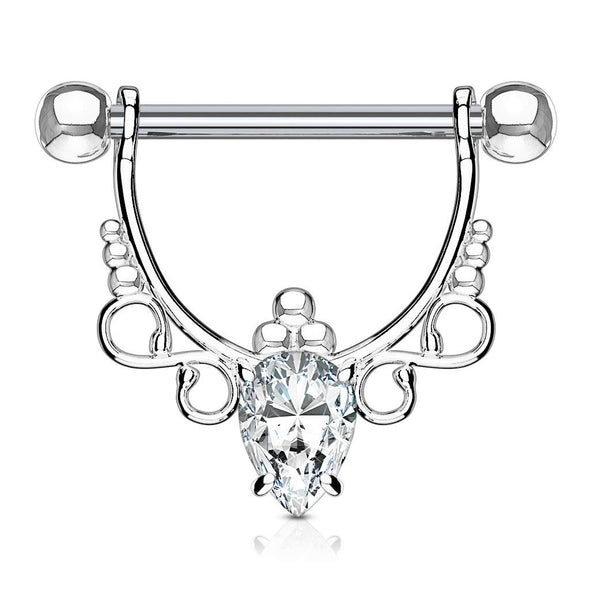 WildKlass Pear CZ Center with Infinite Filigree Dangle 316L Surgical Steel Nipple Rings-WildKlass Jewelry