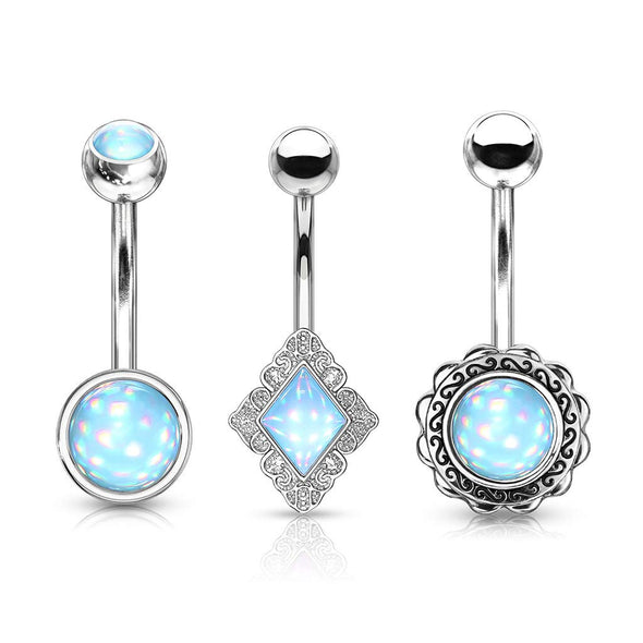 WILDKLASS 3 Pcs Value Pack Assorted Illuminating Stone Set 316L Surgical Steel Belly Button Navel Rings-WildKlass Jewelry