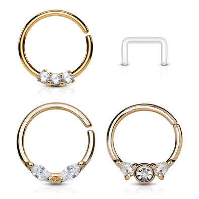 Buy Crystal Half Circle Septum Ring Gold Daith Piercing Rook Earring Hoop  Online in India - Etsy
