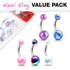 WILDKLASS 5 Pcs Value Pack Metallic AB Coating Balls 316L Surgical Steel Belly Button Navel Rings-WildKlass Jewelry