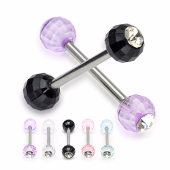 Single Gem Disco Acrylic WildKlass Ball 316L Surgical Steel WildKlass Barbell (Sold by Piece)-WildKlass Jewelry