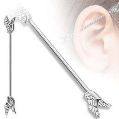 Split Angel Wings with CZ 316L Surgical Steel Industrial WildKlass Barbell (Sold by Piece)-WildKlass Jewelry